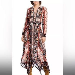 LINI Rose Mixed-print Handkerchief-Hem dress